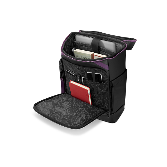 Official Lenovo LOQ GB300 open front-pocket detail showing sample contents